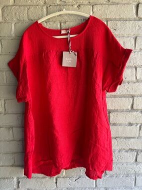 Saiph Lab Women's Red Linen Tunic Top NWT Sz 2X made in Italy